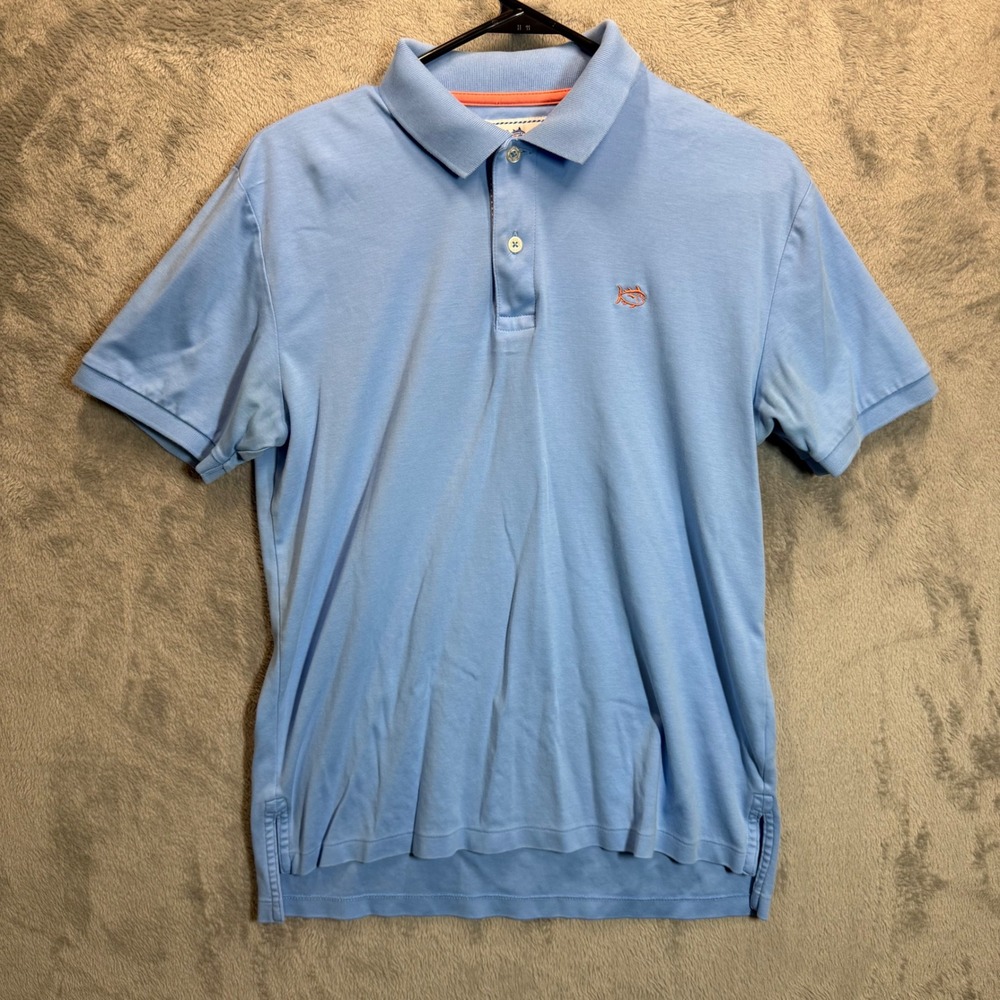 Southern Tide Polo Shirt Light Blue Fish Logo Short Sleeve Mens Size S‎